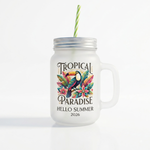 Frosted Glass Mason Jar with Straw